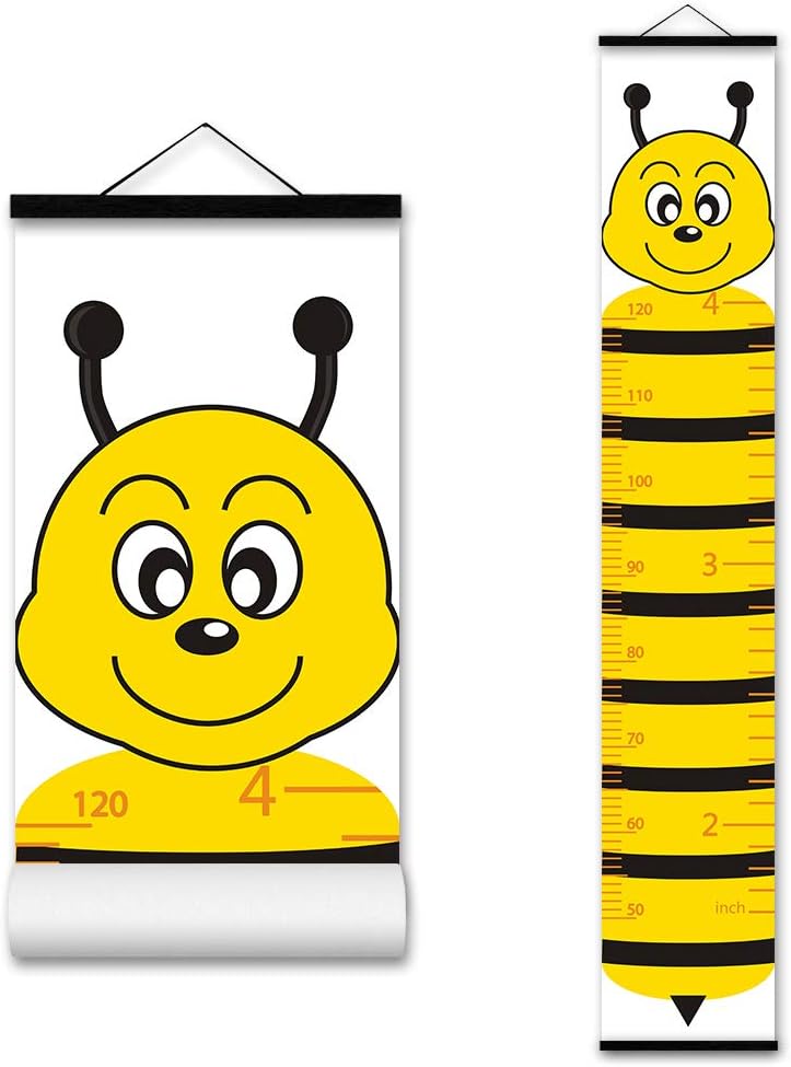 ASENART Kids Growth Chart, Cartoon Animal Honeybee Wood Frame Fabric Canvas Waterproof Hanging Height Measurement Ruler from Baby to Adult for Child's Room Decoration