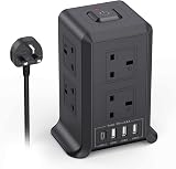 Kemelo Tower Extension Lead with USB Ports 3x USB-A 1x USB-C 8 Outlets 2M