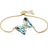 BONJOULRY 18K Gold Plated Necklace Butterfly Crystal Necklace and Bracelet for Women, Butterfly Jewelry for Women's Gifts Gold Pendant Necklaces Aesthetic Valentines Day Gifts for Her