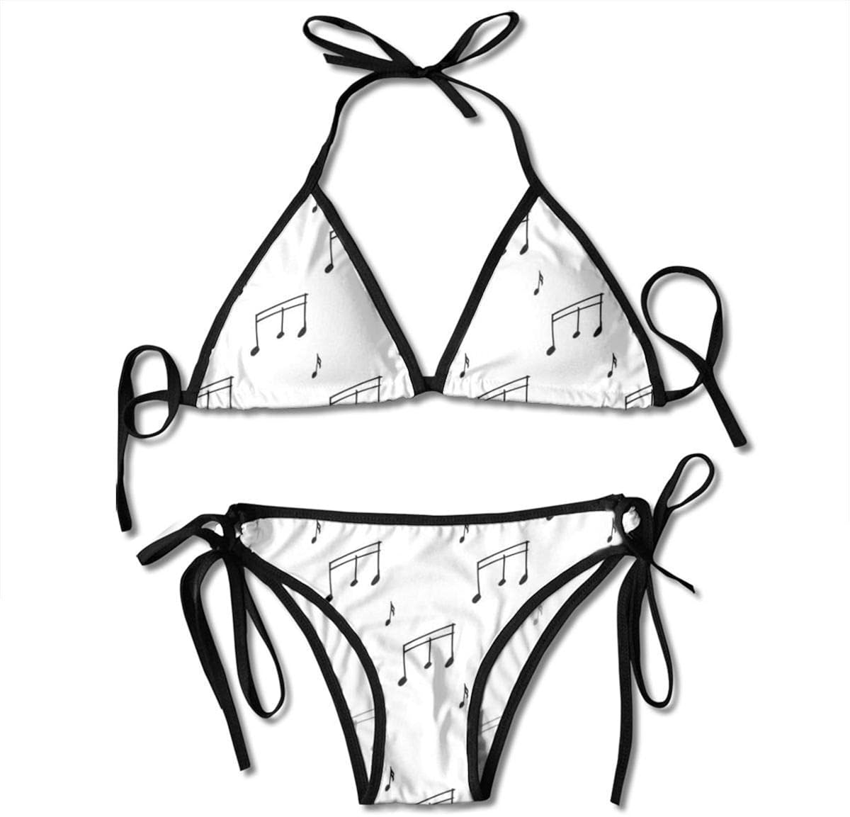 Halter Swimwear Plunge Bikini Music Musical Notes Melody Sonata Singing Song Clef Tune Hand Drawn Style Picture Charcoal Grey Swimsuit Amazon Co Uk Clothing
