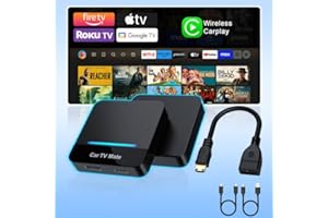 MTAKYI Car TV Mate-HDMl Multimedia Adapter for Fire TV Stick/Google TV Sticks/Game Consoles/Screen Throwers, 2 in 1 Carplay TV Adapter with HDMI and USBC Port for iPhone, Convert Wired to Wireless CarPlay