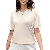DAIMIDY Womens Wool Blend Sweater Soft Crew Neck Short Sleeve Pullover Knit Tops
