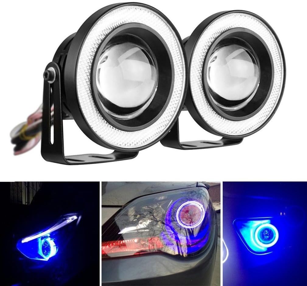 Diaoaokiss 2.5/3/3.5" Car LED Fog Lights Angel Eyes Halo Ring DRL Driving Bulbs(2pcs, 6 colors for choice) (3.5inch, Blue)