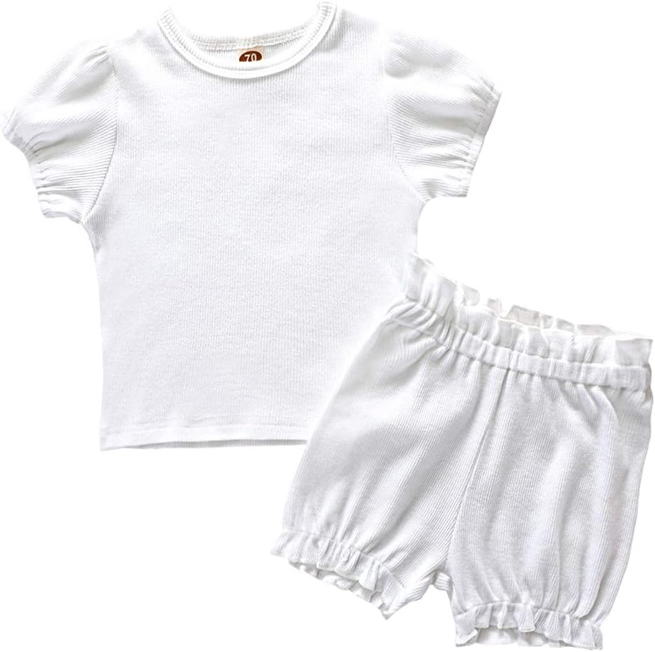 Toddler Baby Boys Girls Cotton Line Clothes Tee and Pants 2Pcs Pajama Set Solid Color Outfit