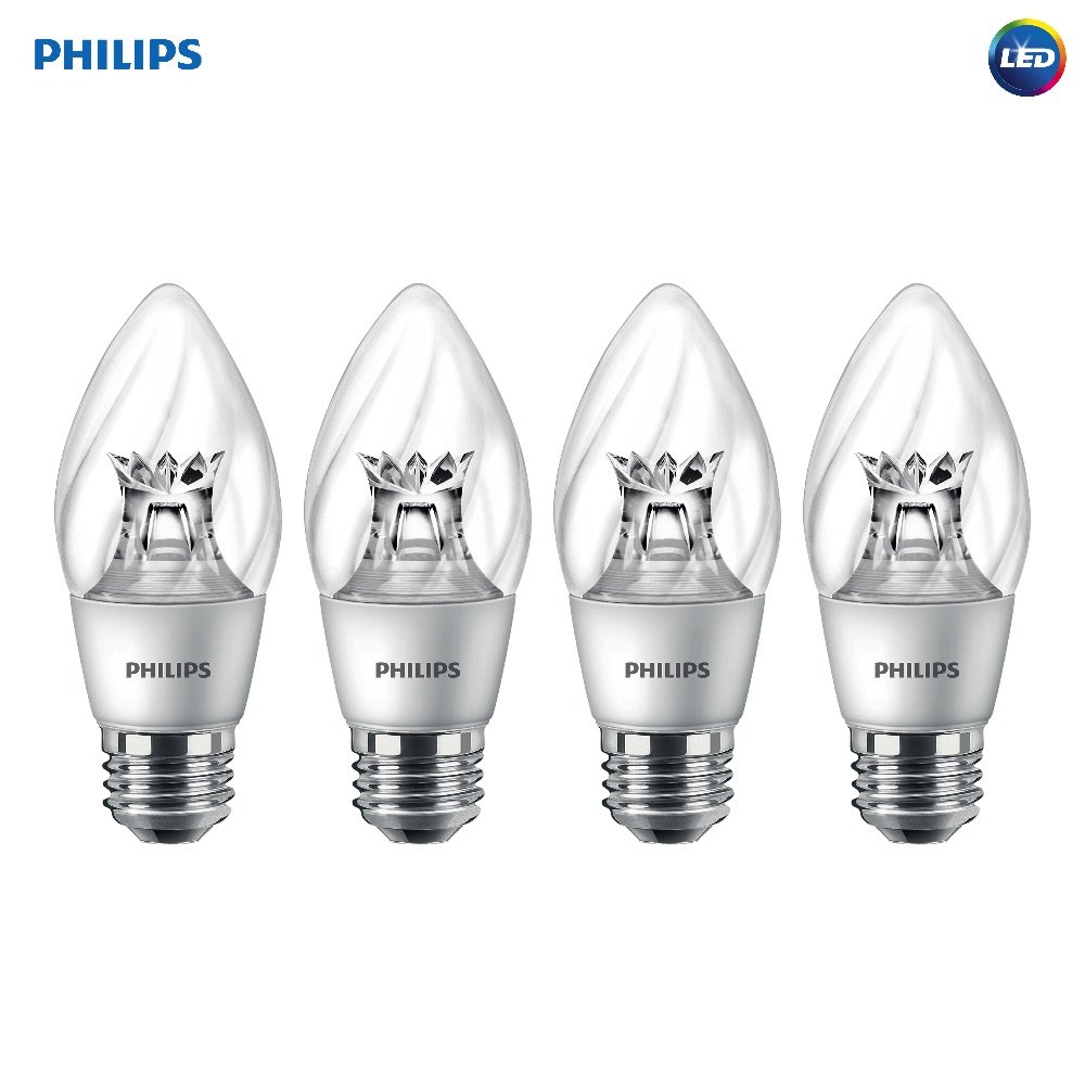 Philips LED Dimmable F15 Soft White Light Bulb with Warm Glow Effect 500-Lumen, 2700-2200-Kelvin, 7-Watt (60-Watt Equivalent), E26 Base, Clear, 4-Pack