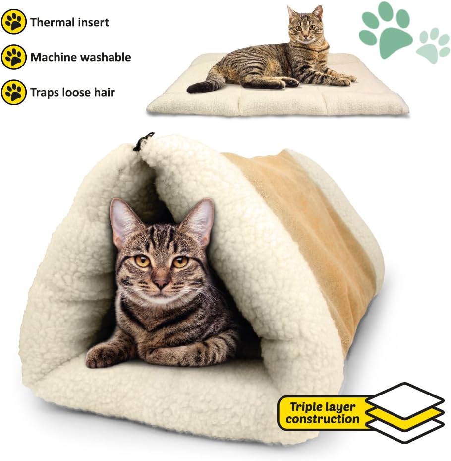PARTYSAVING PET Bed 2-in-1 Pet Palace Snooze Tunnel and Mat for Pets Cats Dogs and Kittens for Travel or Home, APL1343, Beige : Pet Supplies