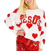 Women Heart Print Knit Pullover Sweater Long Sleeve Round Neck Love Pattern Sweaters Trendy Valentine Knitted Sweater