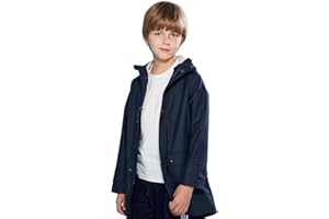 SOLOCOTE Kids Rain Jacket Hooded Lined Rubber RainCoats for Girls Boys Waterproof Windproof Size 5-14Y