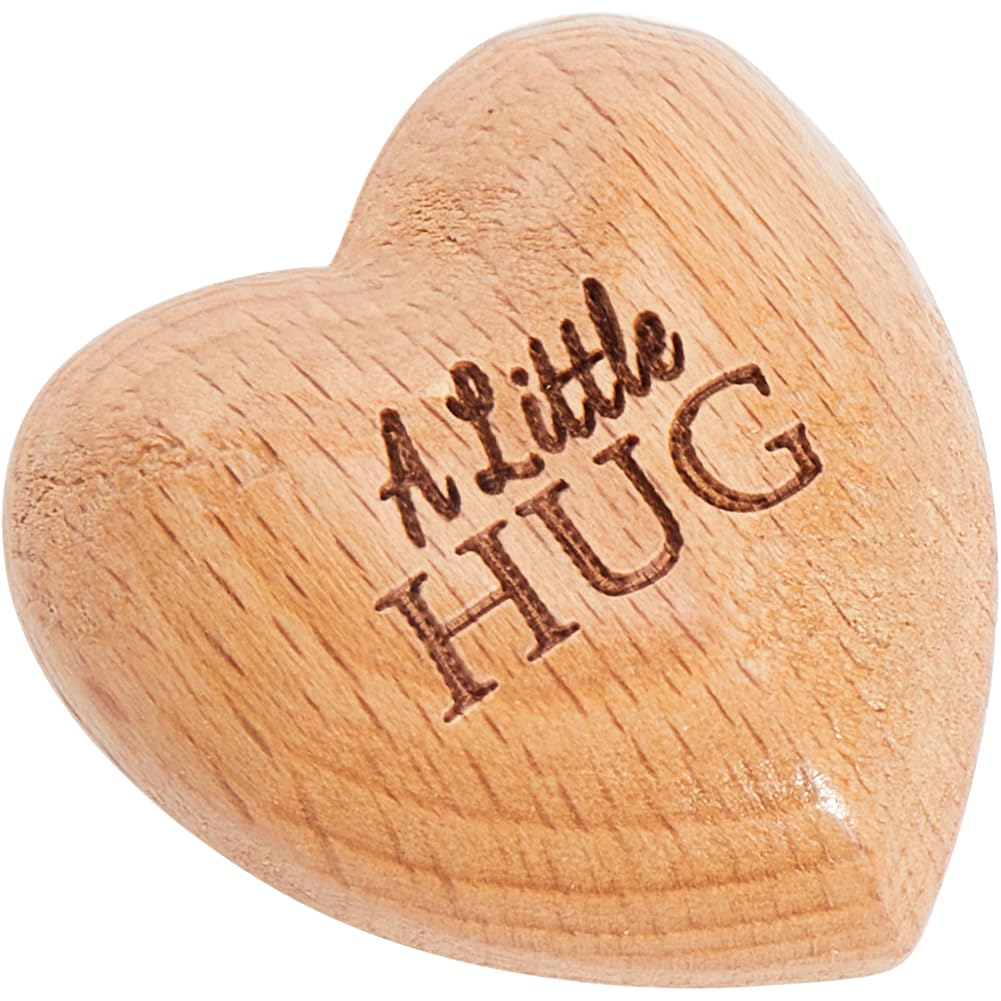 CREATCABIN A Little Hug Wooden Heart Ornaments Tiny Hug Token Solid Olive Wood Heart Isolation Gift Hand Holding Missing You Gift Thinking of You Present For Lover Friends Family Couple 1.25 Inch