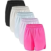 Celfaeree 4 Packs Girls Athletic Shorts with Pockets Running Active Shorts Dry-Fit, Sports Workout Shorts for Kids Teens