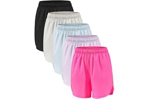 Celfaeree 4 Packs Girls Athletic Shorts with Pockets Running Active Shorts Dry-Fit, Sports Workout Shorts for Kids Teens