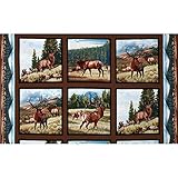 North American Wildlife Elk Panel Earth Fabric