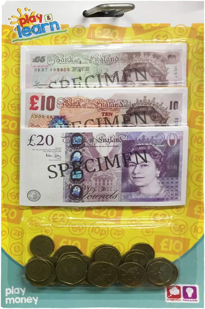 thehomegallery TECHARCADE® Kids Fake Play Money Pound Coins & Notes Educational Party Bag Fillers Playing (1 Pack)
