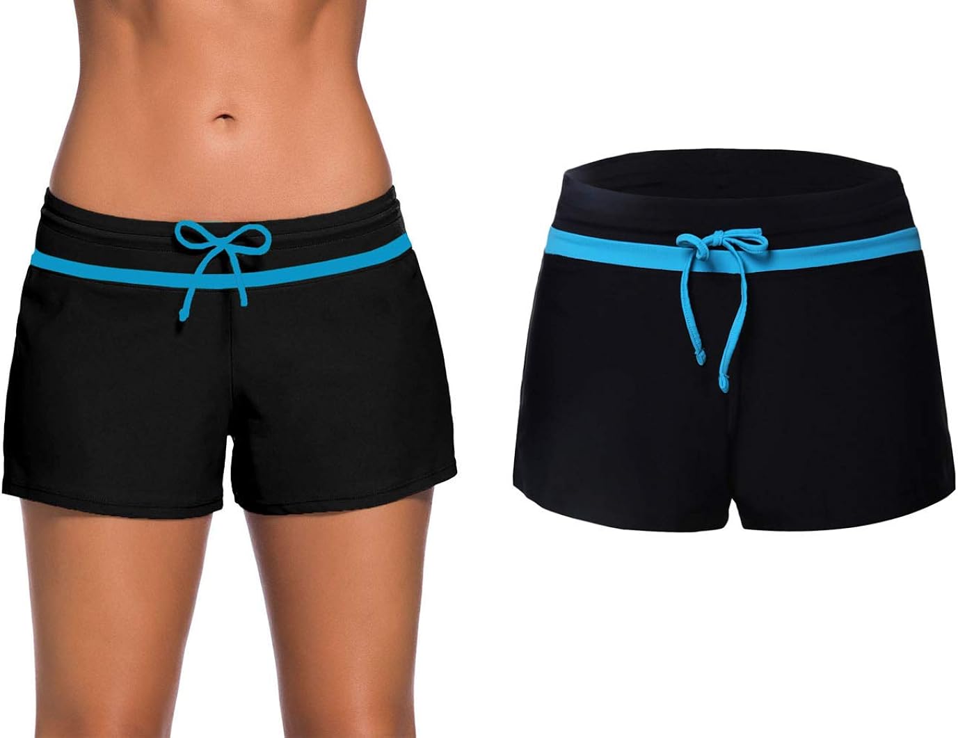 SUNTRADE Women Swim Shorts with Drawstring,Adjustable Quick Dry Stretch