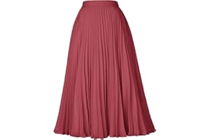 GRACE KARIN Women High Elastic Waist Pleated Chiffon Skirt Midi Swing A-line Skirts