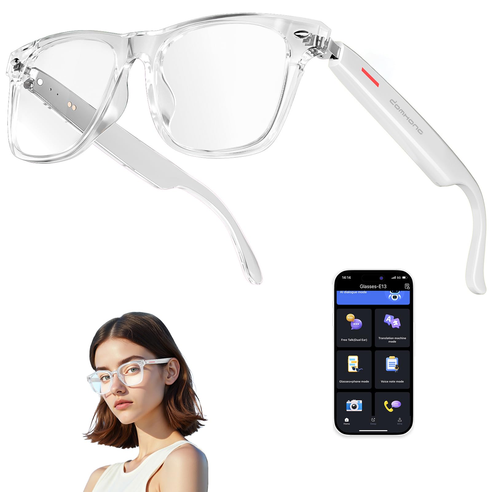 Photo 1 of AI Smart Glasses with Chat GPT for Women and Men, Bluetooth Translation Glasses with 164 Languages, Open Ear Audio with Mic & Speakers, Hands-Free Calls, UV Protection & Anti-Blue Light