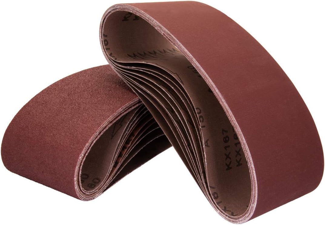POWERTEC 110810 3 x 18 Inch Sanding Belts | 80 Grit Aluminum Oxide Sanding Belt | Premium Sandpaper for Portable Belt Sander – 10 Pack - Sander Belts - 