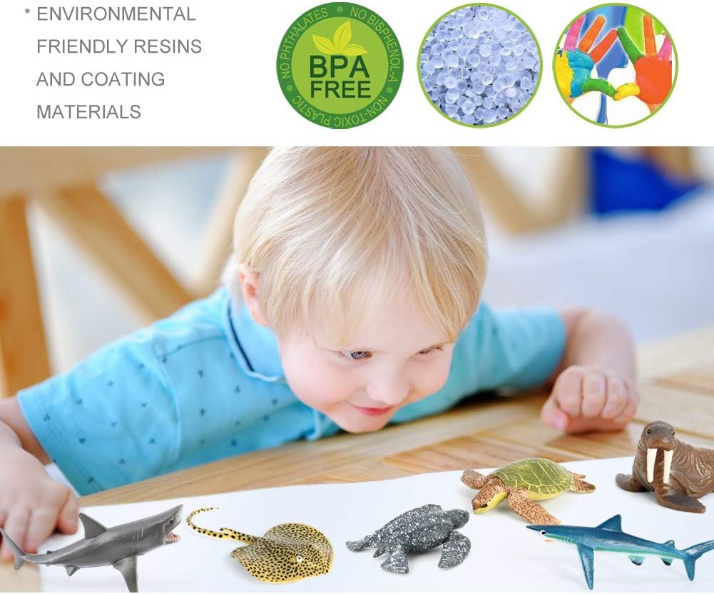 Volnau Mini Sea Creature Toys Figures 12PCS Marine Fish Animal Figurines for Toddlers Kids Birthday Decoration Plastic Preschool Pack Bath Set Great White Shark - Image 3