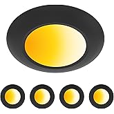 ZAGO Black 6 Inch LED Disk Light: Surface Mount Low Profile Recessed Retrofit Ceiling Fixture for J Box, 4 Packs, 5CCT Switch