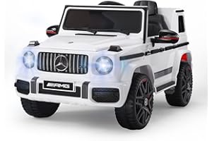 TEOAYEAH 12V 7Ah Licensed Ride on Car for Kids Ages 3-6, Electric Car Ride on Toys w/Parent Remote, Wireless Music, Suspension System, Ideal Gift to Kids-AMG G63 Large, White