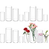 12 Pack Plastic Cylinder Vases, 4 6 8 10 Inch Tall Acrylic Cylinder Clear Flower Vase Set Bulk Glass Like Large Round Plastic Vases for Centerpiece Wedding Home Office (12)
