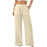 RoseSeek Women's Straight Wide Leg Linen Pants Drawstring High Waisted Casual Long Trousers with Pockets