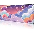LIMKRIAN Purple Cloud Mouse Pad Large Desk Mat, Kawaii Purple Computer Mousepad with Stitched Edges Non-Slip, Keyboard Mouse Pad for Desktop Cute Office Supplies Desk Decor Accessories 31.5x11.8 in