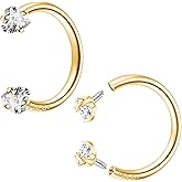 FLOGWE 2 Pcs 14K Gold Filled Internal Thread Horseshoe Nose Ring,16G 18G 316L Stainless Steel Circular Barbell Helix Snug Tragus Rook Daith Cartilage Earring Lip Ring Piercing Jewelry for Women Men