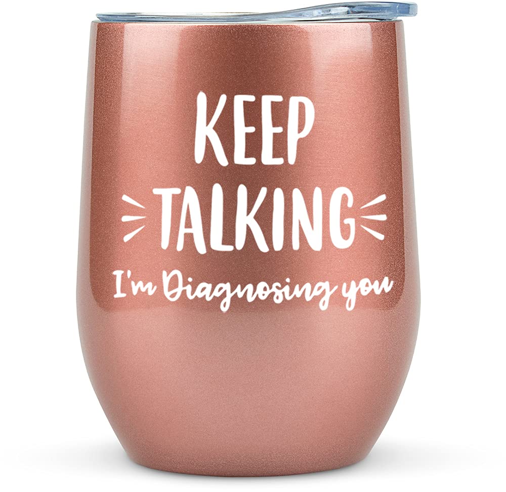 KLUBI Psychology Gifts - Keep Talking I'm Diagnosing You Wine Tumbler 12 Ounce SLP Gifts for Therapist Counselors Speech Pathologist Mental Health Gift for Women
