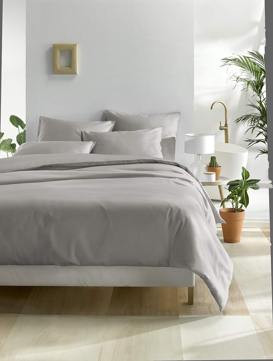 De Witte Lietaer Satin Quality Bed Linen Made from Combed Cotton, Light Grey/Do, 260x240