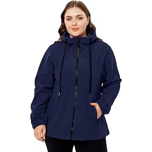 XALADU Women's Plus Size Fleece Jacket with Zipper Adjustable Hood for Spring/Autumn (Specialized in Plus Sizes)