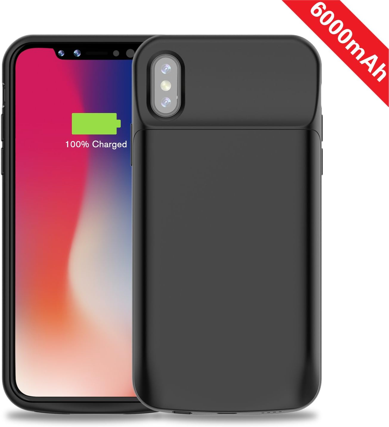 iPhone X/iPhone Xs Battery Case, Accerzone 6000mAh Extended Protective Charger Case, External Backup Battery Pack with Sync Through Technology for iPhone X & iPhone Xs(5.8in)