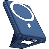 AOGUERBE for Magsafe Power Bank, 10000mAh Foldable Magnetic Battery Pack with LED Display, 3 in 1 Wireless Portable Charger with 22.5W Fast Charging for iPhone 17/16/15/14/13/12 Series-Dark Blue