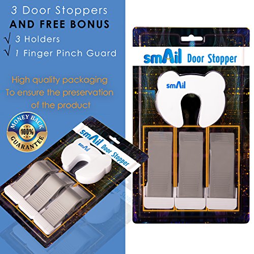 Door Stopper Rubber Door Stops Decorative Door Stop 3 Piece Set With Free Bonus Holder With Free Bonus Baby Finger Pinch Guard Doorstop Wedge Heavy Duty Work On All Floor Surface By Smail Gray Color