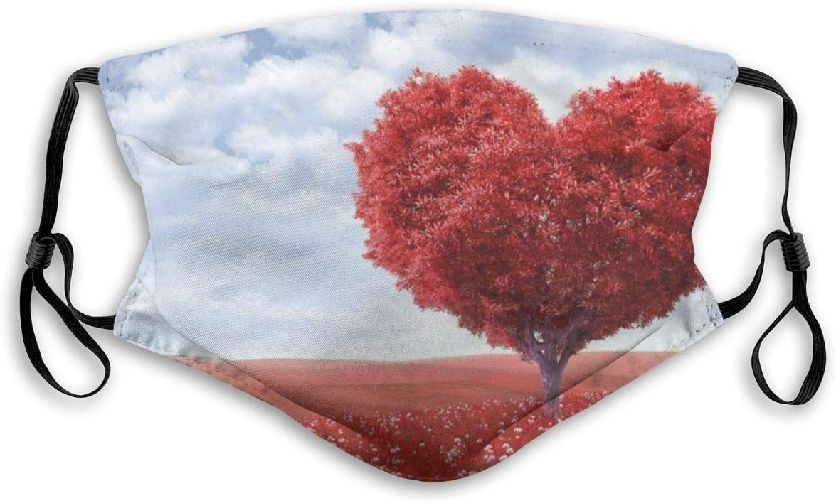 Dark Red Heart Treen Pattern Maks PM2.5 With Filter Washable Reusable Safety Mask, Cotton Anti Dust Half Face Mouth Mask For Kids Teens Men Women With Adjustable Ear Loops