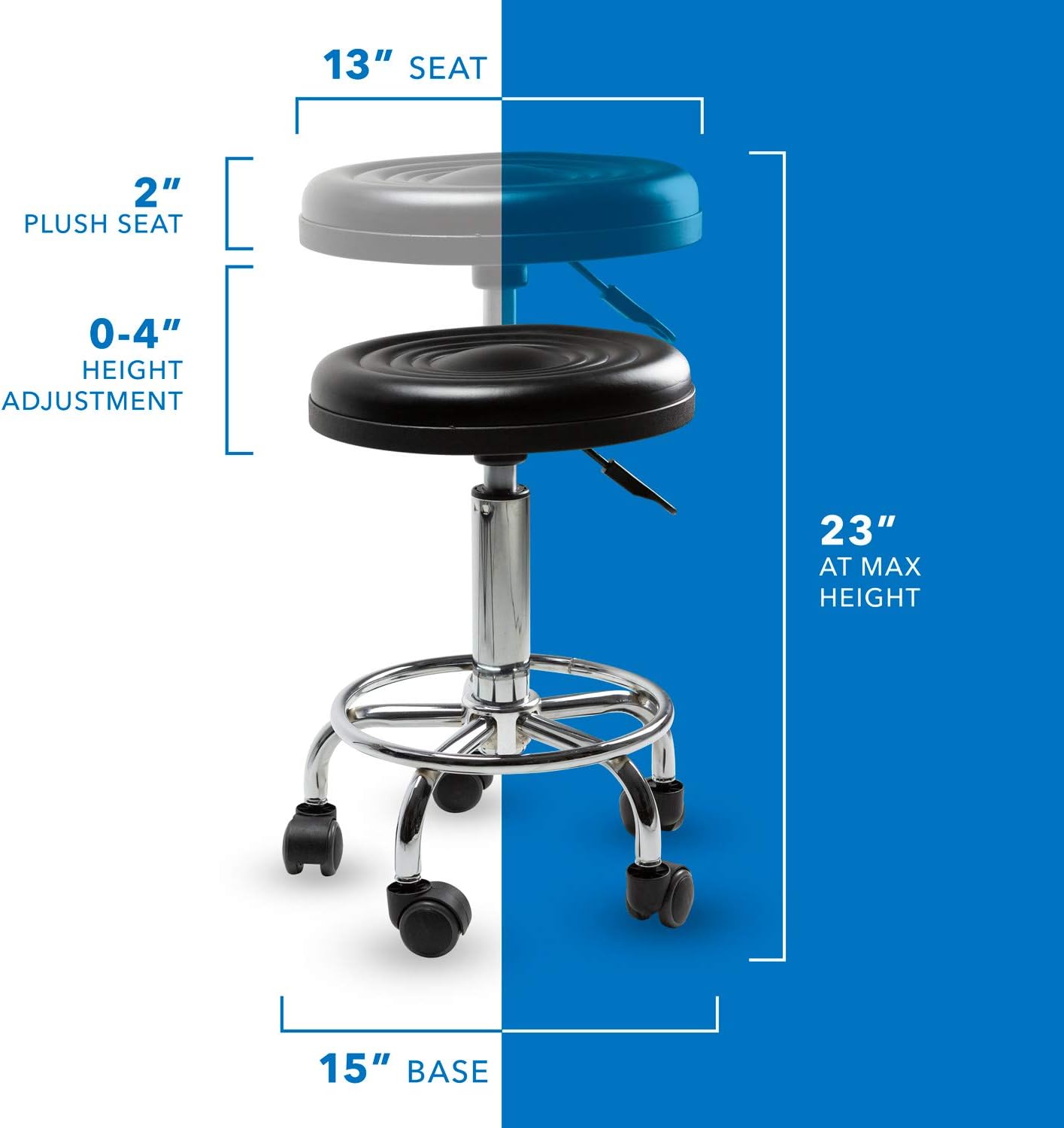 MOUNT-IT! Adjustable Stool with Wheels [Leather Round Cushion] Backless Rolling Doctor Stools, Hydraulic Swivel Chair for Spa, Salon, Medical Office, Tattoo, Home, Car Shop, Massage (Black): Furniture & Decor