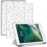 Deokke Compatible with iPad 9th/8th/7th Generation Case(2021/2020/2019),10.2 inch with Pencil Holder, Auto Sleep/Wake Cover for Girls Women-White Leopard Cheetah
