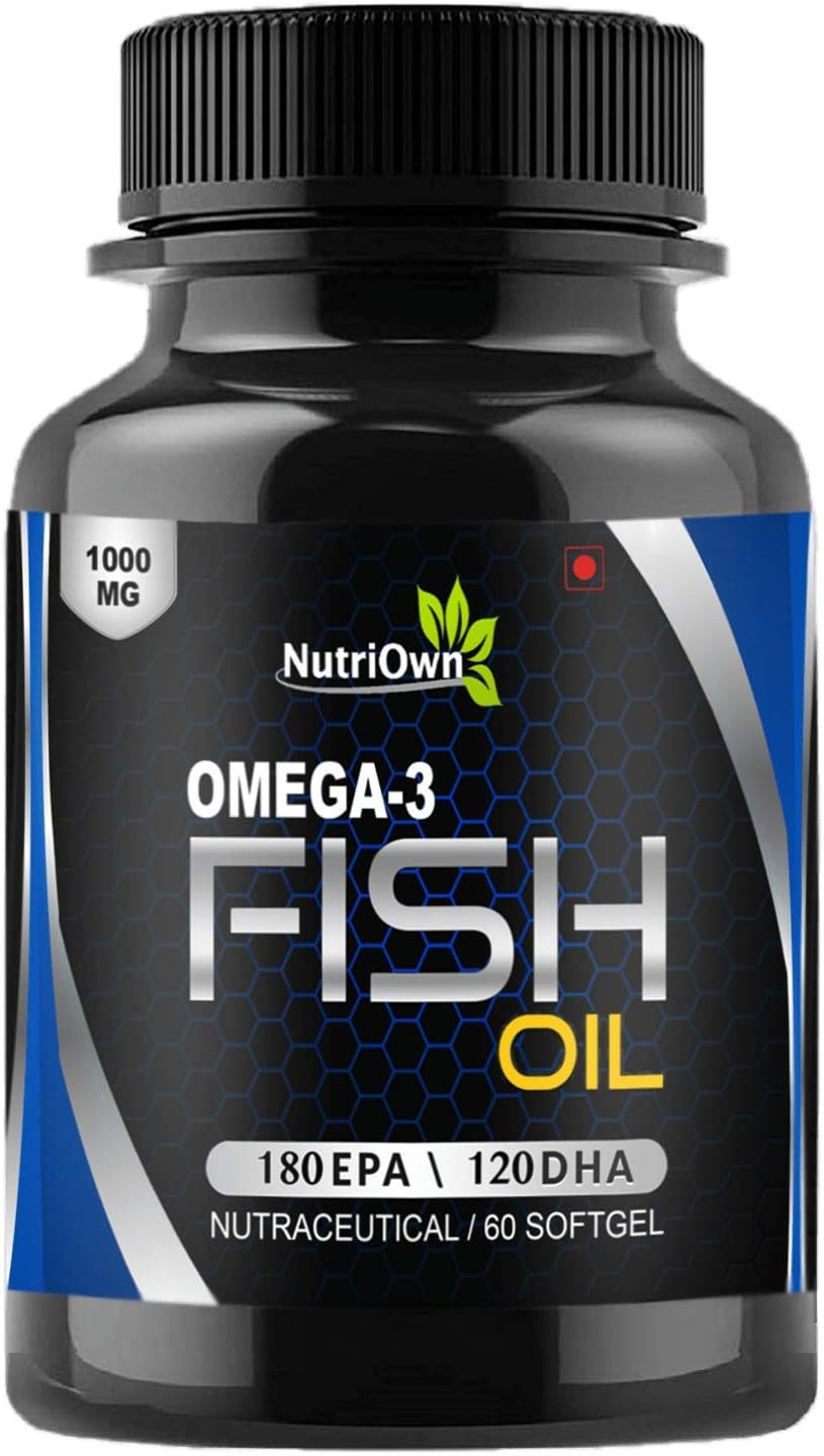 NutriOwn Omega 3 Fish Oil 1000 mg with 180 EPA and 120 DHA Supports Healthy Heart, Brain and Joint function for Men and Women- 60 Softgel.