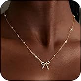 Thaivor Valentines Day Gifts for Her - Dainty Bow Necklace for Women 14K Gold Plated Cute Choker Small Pendant Charm Necklaces Teen Gift Trendy Stuff Personalized Jewelry