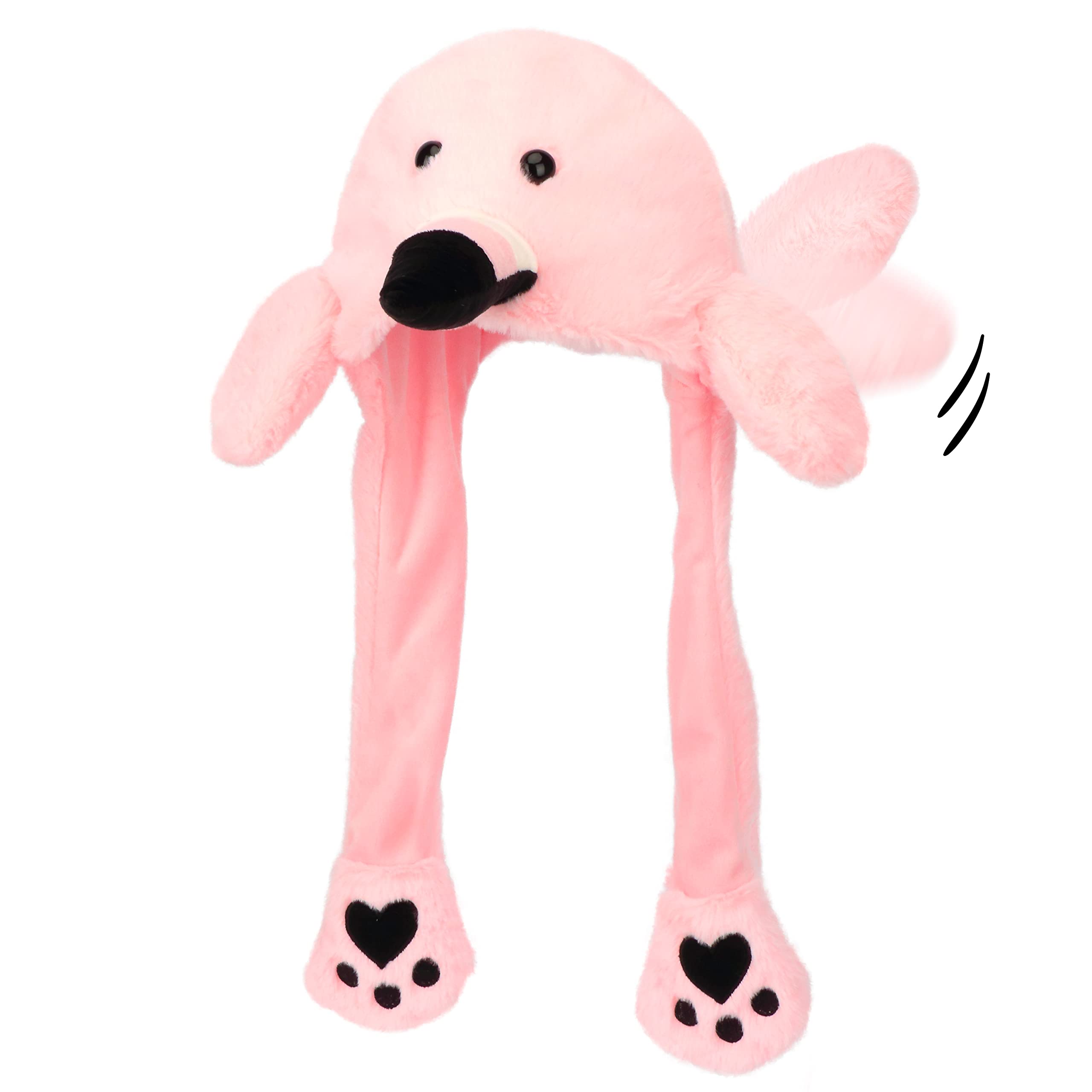 Hopearl Flamingo Hat with Ears Moving Jumping Pop Up Beating Hat Plush Farm Animal Holiday Cosplay Dress Up Funny Gift for Kids Boys Girls, Pink, 22''