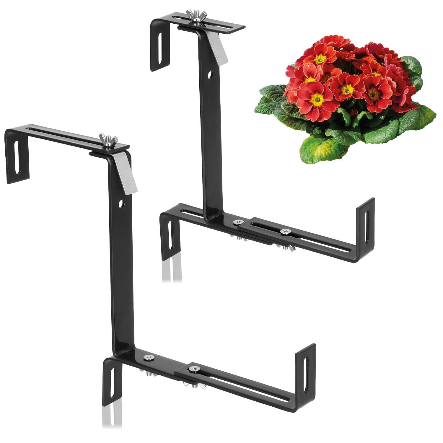 com-four® 2x premium flower box holder for balcony parapets and railings - flexible fastening made of stainless steel for plant boxes - 2-way adjustable - no drilling (2x anthracite)