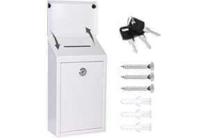 Metal Donation Box Charity Steel Collection Box Office Suggestion Secure Mailbox with Top Slot and Lock with Keys Wall Mount 