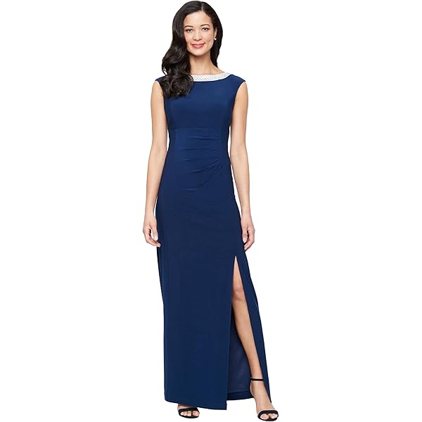Amazon.com: Betsy & Adam Women's Metallic Knit Draped Back 3/4 Sleeve Floor  Length Dress (Petite), Jade, 4P : Clothing, Shoes & Jewelry