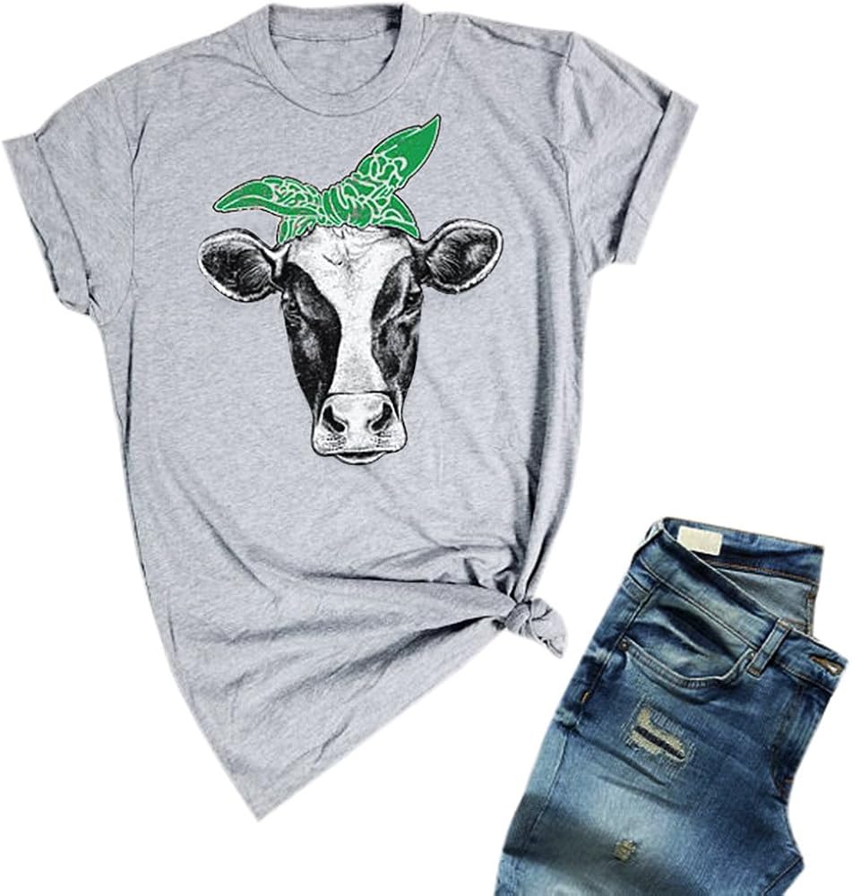 Womens Cow Shirts Summer Short Sleeve Funny Cute TShirts