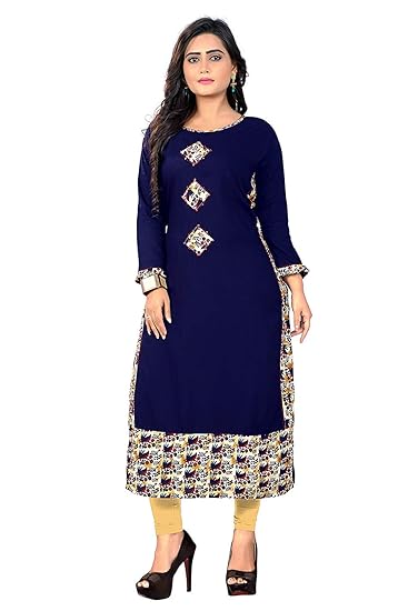 Navabi Export Womens Blue Color Rayon Fabrics Straight Kurta (VF-KU-164)