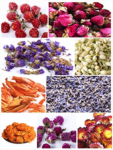 pnana flores secas - kit de fabricación de bombas de baño té a granel de capullos de lavanda, capullo de rosa, jazmín, manzanilla, para decoración de tartas, kit de fabricación de jabón para hacer velas