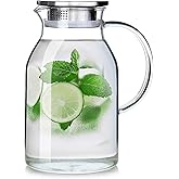 105OZ Glass Pitcher with Lid and Spout - High Heat Resistance Pitcher for Hot/Cold Water & Iced Tea (XL3.0L)