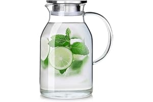 Abdodar 88oz Glass Pitcher with Lid and Spout - High Heat Resistance Pitcher for Hot/Cold Water & Iced Tea (2.6L)