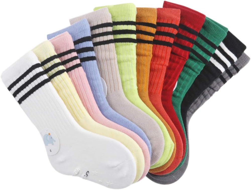 VWU 6 Pack Little Girls Boys 3 Stripes Knee High Socks 1-10 Years
