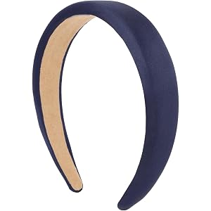Amariver Navy Padded Satin Headband, Non Slip Wide Hair Band | Soft Cushioned Hair Holder for Makeup Office Daily Women Girls